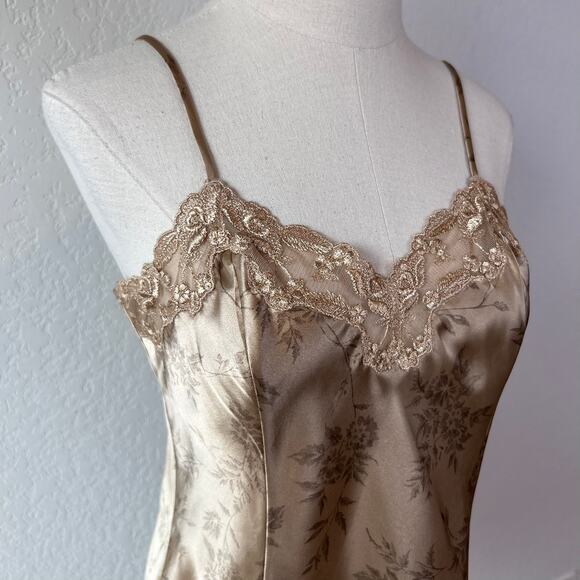 Vintage Y2K Victorias Secret Satin Floral Mini Slip Dress Lace Trim Small - Picture 12 of 16